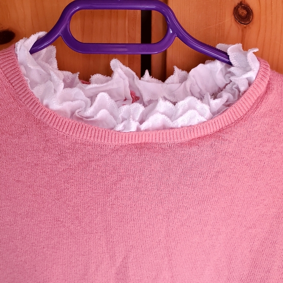 Boden Light Raspberry Pink Crew Neck Sweater With Lace Size 4 - Picture 2 of 7